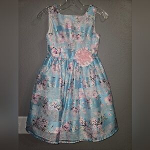 Pippa & Julie Mila Floral Shadow Stripe Organza Dress Size 6 Girls